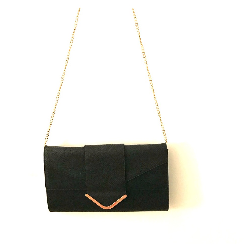 Black Leather Purse w/ Gold chain strap